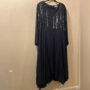 Vintage Judith AnnPlus - 100% pure silk beaded navy blue dress - size 3X (22/24)